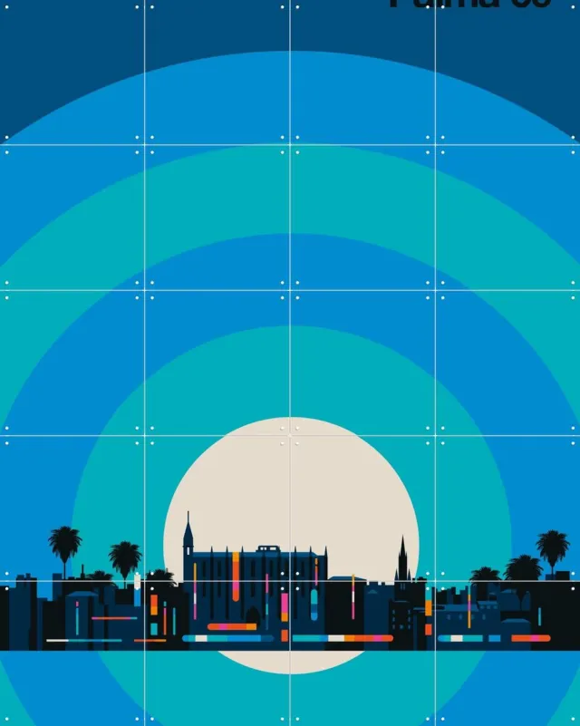 IXXI Palma 69, Bo Lundberg - 80 x 100 cm - Grote wanddecoratie en posters - Illustraties, Digitale Kunst, Geometrische Kunst, Woonkamer, Mancave Blauw / Donkere tinten