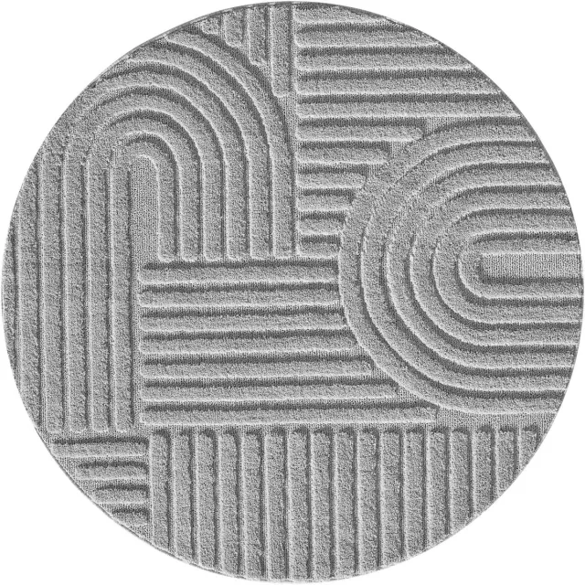 Muratap Japandi ART - Rond Vloerkleed Boho - Scandinavisch - Laagpolig Effen - Grijs- 200 CM Ø