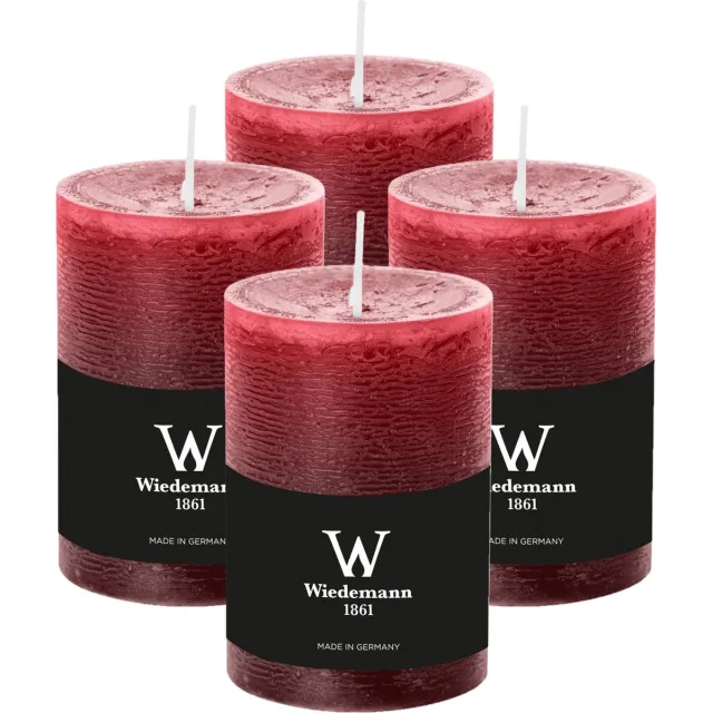 Wiedemann Cilinderkaars/stompkaars - 4x - rustieke kaars - bordeauxrood - 7 x 10 cm - 43 branduren Bordeaux rood