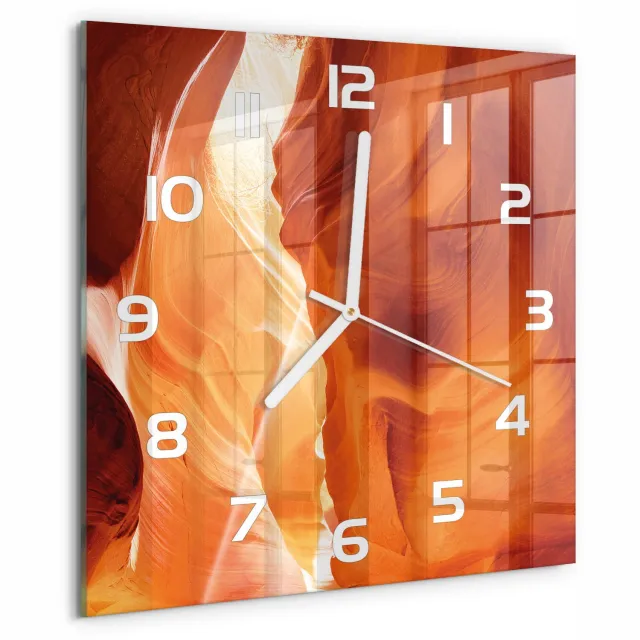 TULUP Wandklok - Canyon Glazen Klok Met Print - 30x30 cm - Oranje Wandklok Glas Met Motief - Witte handen - Vierkante Klok - Wandklok Glas Decoratie - Gekleurde Glazen Klok