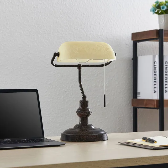 Lindby bureaulamp - 1licht - Staal, glas - H: 38.5 cm - E27 - roestbruin, amber
