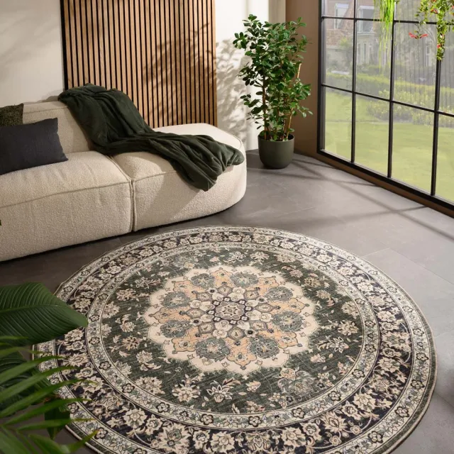 Heritaged Rond vintage buitenkleed - Valenca Nova donkergroen 115
