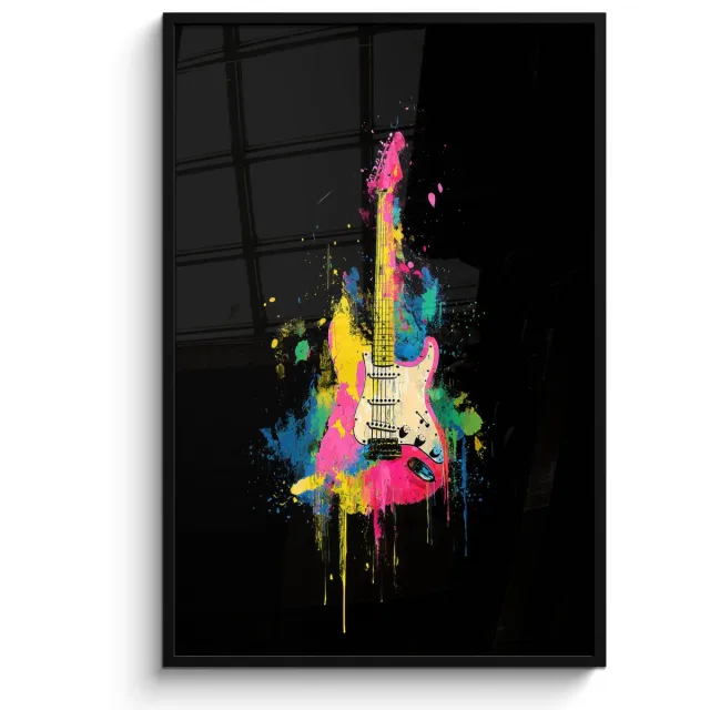FrameYourWall Poster in lijst - Fotolijst 80x120 cm - Posters - Gitaar - Kleurrijk - Verf - Posterlijst zwart - Decoratie - Wanddecoratie woonkamer - Muurdecoratie slaapkamer