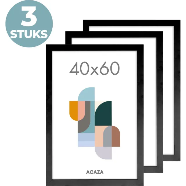 Acaza Fotolijst - Fotokader - Fotolijst 40x60 cm - Fotokader 40x60 cm - Set van 3 - Hout - Zwart Zwart (3 stuks)