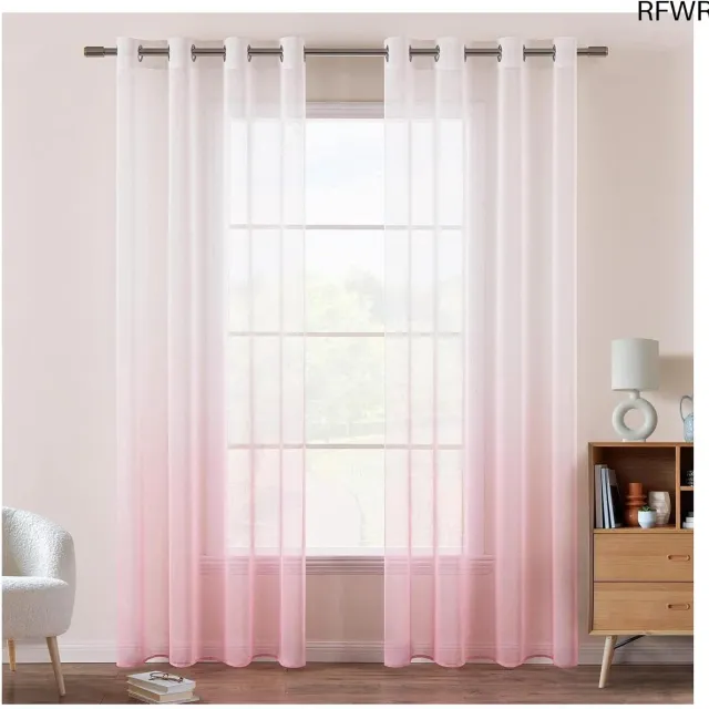 RFWR Transparante Voile Gordijnen met Kleurverloop voor Slaap- en Woonkamer – Set van 2 – 137 x 140 cm wit roze-z