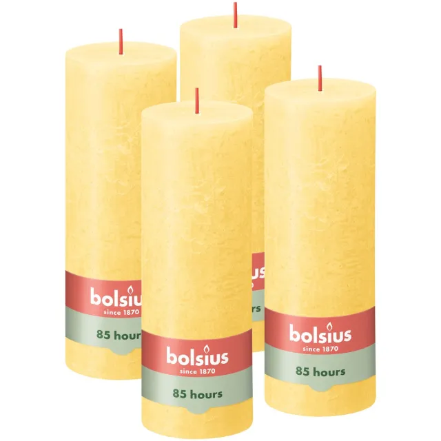 Bolsius Rustieke Kaars - 4 Stuks - Licht Geel - 19cm Lichtgeel