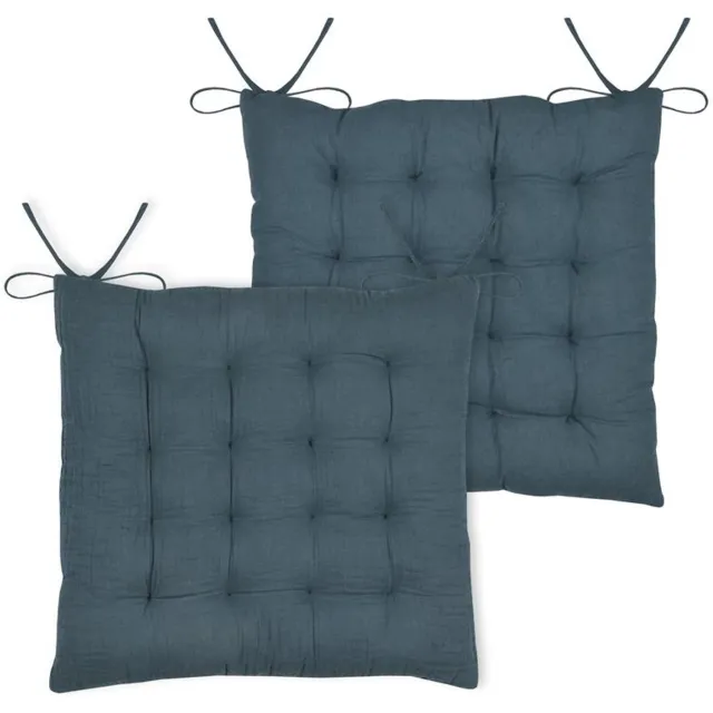 Stof Stoelkussen met strik COLINE, 100% katoen, 38 x 38 cm - marineblauw