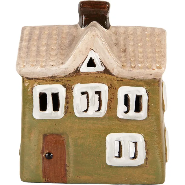 Clayre & Eef Waxinelichthouder Huis 11x7x13 cm Groen Keramiek