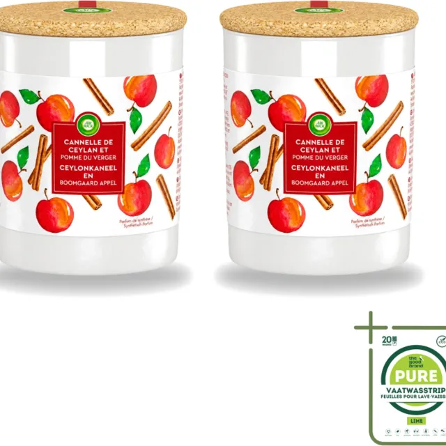 Air Wick 2 x Air Wick - Geurkaars - Kaneel & Boomgaard Appel - 35 Uur Brandduur - Grootverpakking - Vaatwasstrips - Geurkaars - Kaneel - Boomgaard Appel - Warme Geur - Frisse Geur Rood