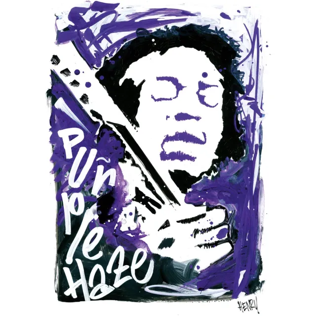 De Opmakerij JIMI HENDRIX * PURPLE HAZE * - uniek sign painted kunstwerk op wit dibond 60 x 80 cm full-colour