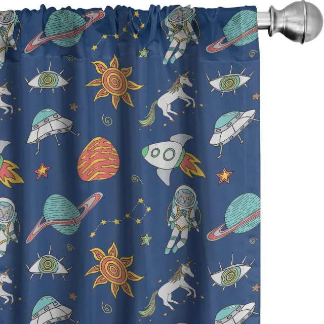 ABAKUHAUS Ruimtegordijnen – Eenhoornplaneten UFO – 2x75x175 cm – Microvezel, halfverduisterend Mehrfarbig