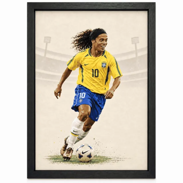 Joshimo Ronaldinho Poster | Brazilië Nummer 10 | Inclusief Zwarte A4 Lijst