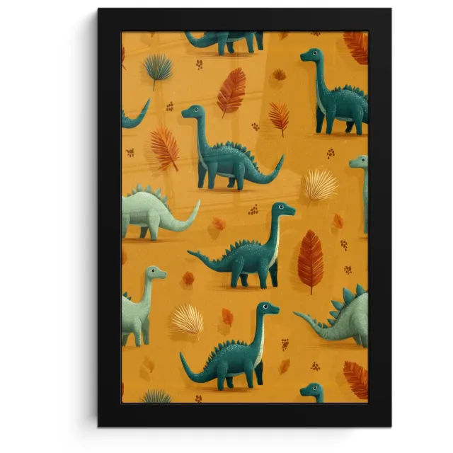 FrameYourWall Poster in lijst - Fotolijst 20x30 cm - Posters - Dinosaurussen - Stekels - Herfstbladeren - Bruin - Posterlijst zwart - Decoratie - Wanddecoratie woonkamer - Muurdecoratie slaapkamer