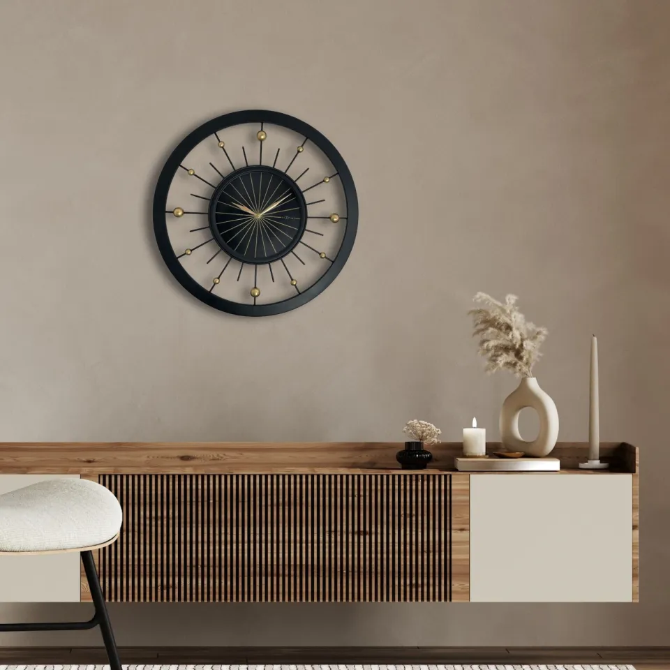 Wandklok 60cm-Geruisloos-Zwart-Metaal-NeXtime 'Orbit', foto 2