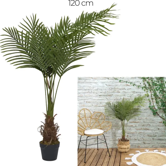 WDMT Kunst Areca Palm 120 cm – Realistische Tropische Kunstplant in Pot – Onderhoudsvrije Decoratieve Palmboom voor Binnen en Buiten - Groen