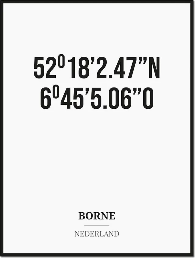 Studio216 Poster/kaart BORNE met coördinaten zwart, wit