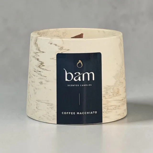 Bam Kaarsen Coffee Macchiato Geurkaars – Cone Collectie – Houten Wiek – Beige Gemarmerd Handgemaakt Potje – 100 g – 30 Branduren wit beige gemarmerd