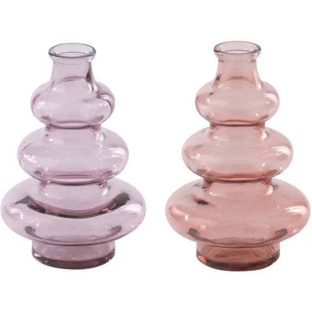 J-Line vaas - glas - lichtroze/zalmroze - set van 2