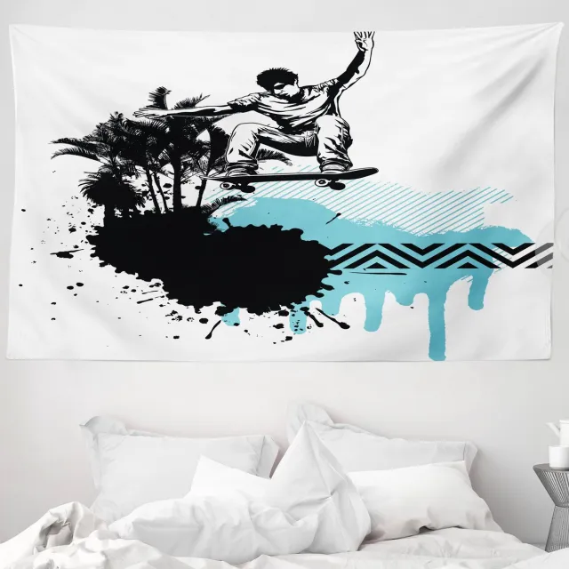 ABAKUHAUS Grunge Wandtapijt, Jonge Skater Exotisch, 230 x 140 cm, Lichtblauw Zwart