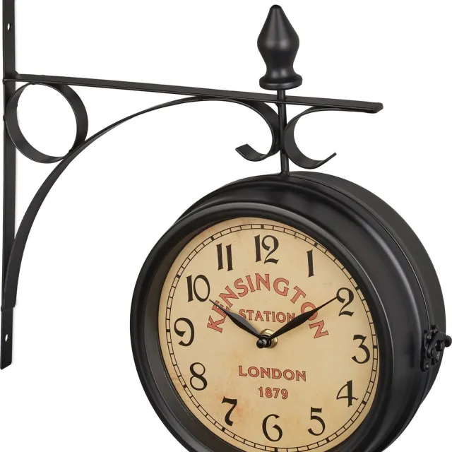 Relaxdays stationsklok dubbelzijdig - Londen - vintage wandklok - op batterijen - retro zwart