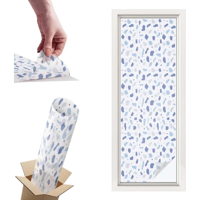TULUP Raamfolie Anti inkijk - Blauwe patronen Privacy Folie Raam - 50x146 cm - Blauw Anti inkijk Folie - Raamfolie Tegen inkijk Glas in Lood - Voor de badkamer, voor het kantoor, voor de keuken - Raamfolie Zonwering Blauw - Blauwe patronen