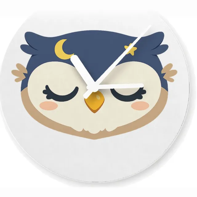 Mr Cadeautjes Glazen klok Ø 20 - design Een rustige, schattige bosdieren-serie met een slaperige uil | cadeau Wit