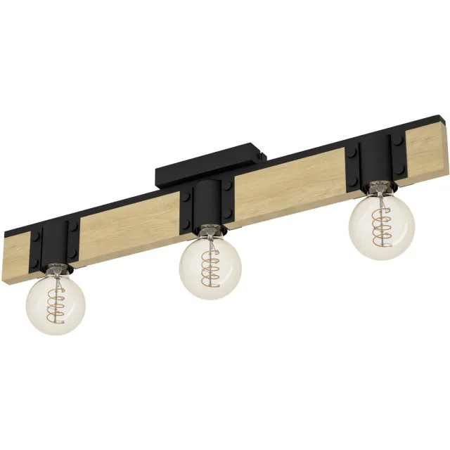 Eglo Bailrigg Plafondlamp - E27 - 65,5 cm - Zwart|Bruin - Hout|Staal Zwart;Bruin
