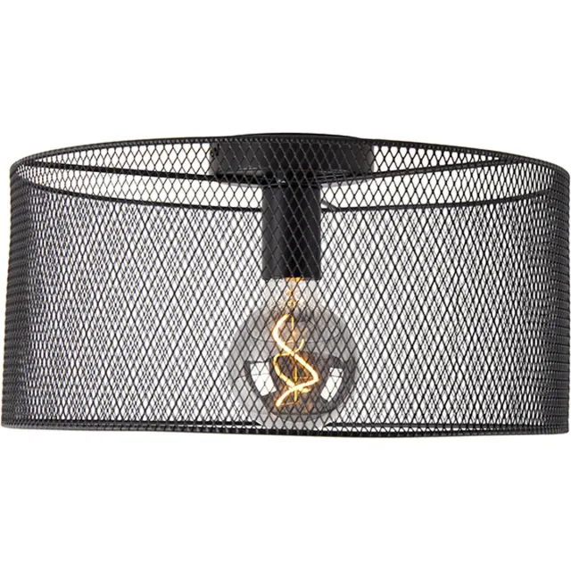 QAZQA drum-mesh - Industriele Plafondlamp - 1 lichts - Ø 40 cm - Zwart - Industrieel - Woonkamer | Slaapkamer | Keuken