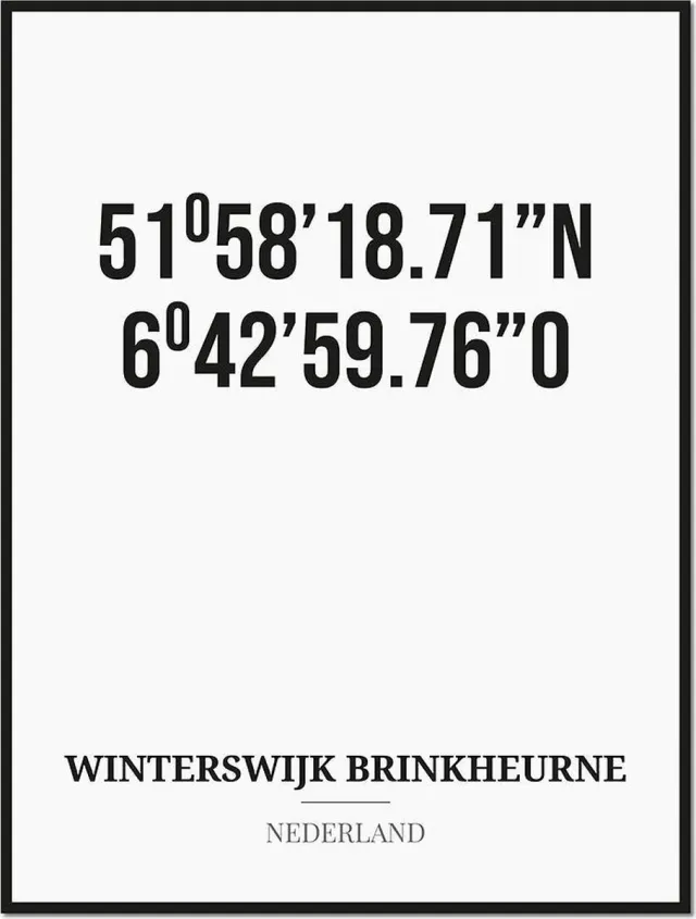 Studio216 Poster/kaart WINTERSWIJK BRINKHEURNE met coördinaten zwart, wit