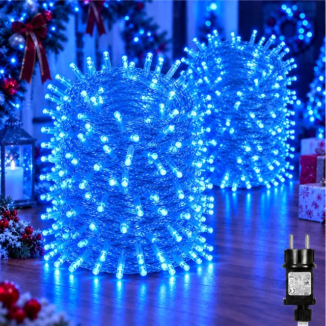 LAPAMAX LED Lichtsnoer Buiten 2 Stuks-Fairy Lights IP44-Kerstverlichting Buiten-Lichtslinger met Veilige 31V Laagspanning&Energiezuinig-Timer 6U/18U-8 Lichtstanden&Geheugen voor Tuin,Raam&Kerstboom-100 LED-10m-Blauw