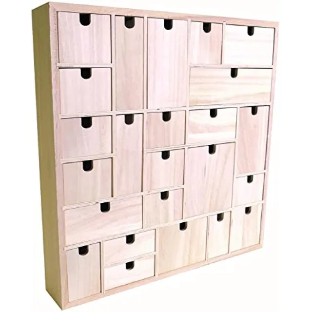 Famanu Adventskalender om te decoreren, geometrisch patroon, van hout, 40 x 40 x 6,5 cm, perfect voor de feestdagen Naturel