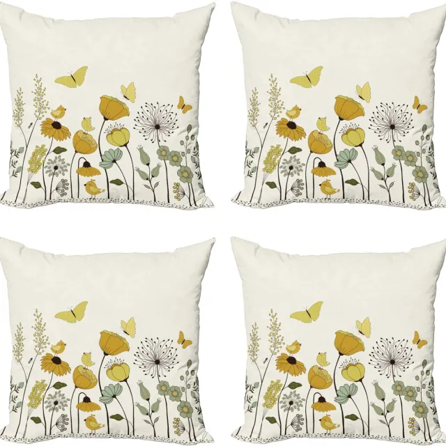 ABAKUHAUS Lente Sierkussen Kussenhoes 4er Set, Stip Winged Schmetterlinge, Modern Accent Dubbelzijdige Digitale Print, 40 x 40 cm, Aarde Geel Lichtgroen