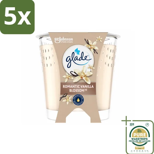 Glade 5 x Glade - Geurkaars Romantic Vanillebloesem - 100% Raapzaadwas & Vegan - 112 g - Wasstrips - Geurkaars - Geur - Kaars - Vegan - Duurzaam crème
