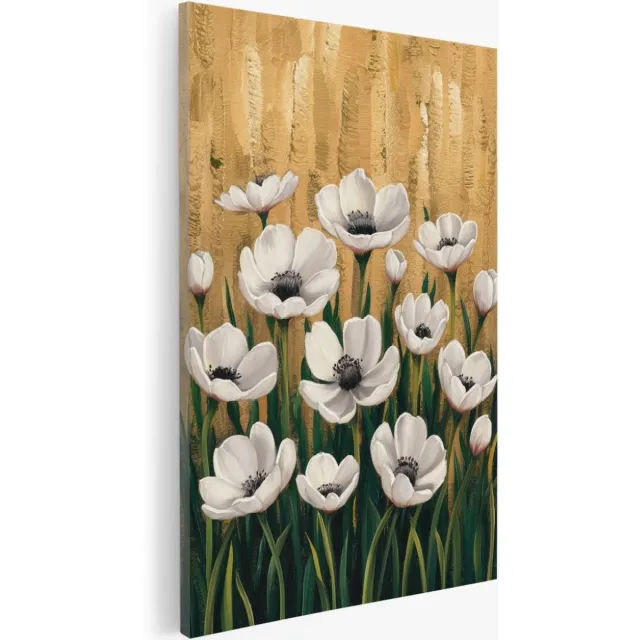 Saammp Canvas Schilderij - Witte Bloemen - Abstract - 30x45 - Foto op canvas - Wanddecoratie - Muurdecoratie Woonkamer - Kantoor Decoratie Multicolor