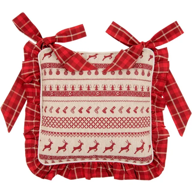 Clayre & Eef Kussenhoes Stoelkussen 40x40 cm Rood Katoen Vierkant Rendieren Kerstkussen