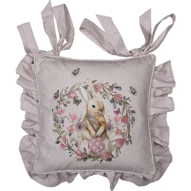 Clayre & Eef Kussenhoes Stoelkussen 40x40 cm Beige Roze Katoen Konijn Bloemen