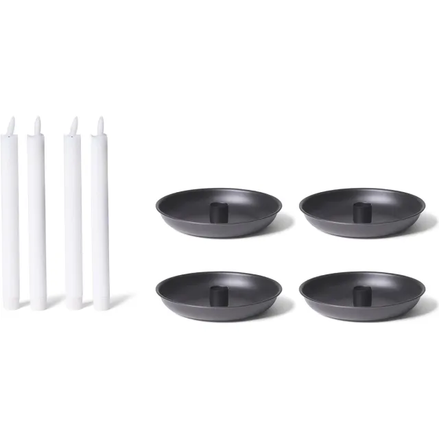 Novaliv 4X kandelaars, staafkaarsenhouders, ZWART 13 cm met LED-staafkaarsen, premium echte waskaarsen, vlamloos, elektrisch, Kerstmis, kersttafeldecoratie, moderne woonkamer, scandinavische chic