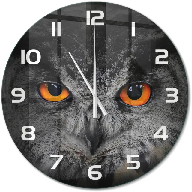 TULUP Wandklok - Uil Gekleurde Glazen Klok - fi60 cm - Oranje Glazen Klok Met Print - Witte handen - Ronde Klok - Moderne Wandklok Glas - Wandklok Glas Decoratie