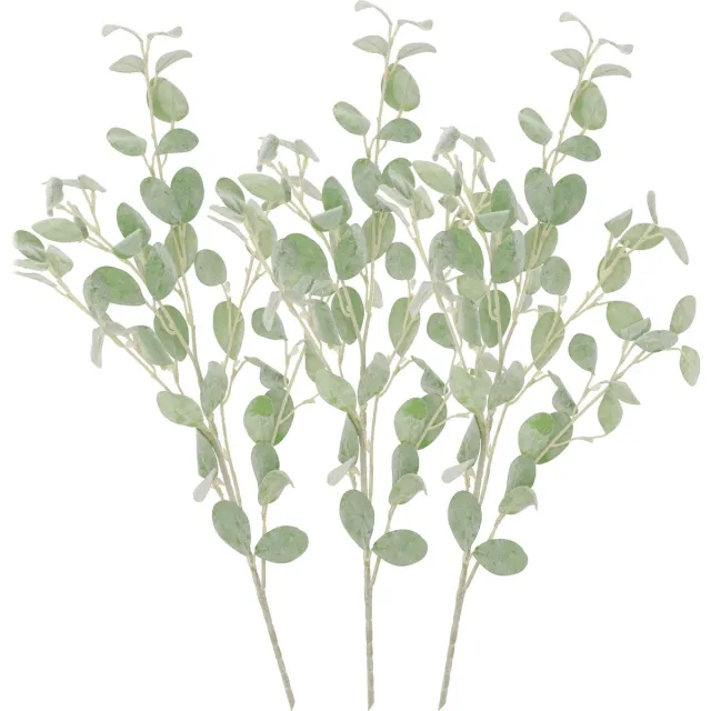 DK design Kunstbloem Eucalyptus tak Real Touch - 3x - 90 cm - lichtgroen - losse steel - Kunst zijdebloemen