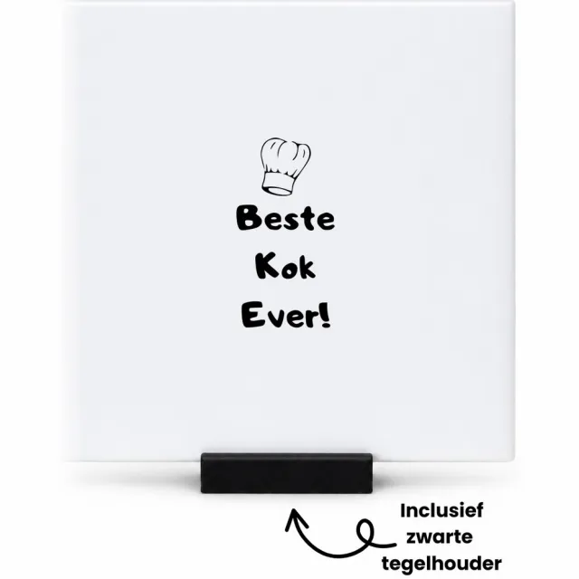 Hacebo Beste kok ever tegeltje met tegelhouder - Kok - chefkok - tegeltjes met tekst - verjaardag cadeau - geschenk - lifestyle - spreuktegels - 10.8x10.8 CM Wit