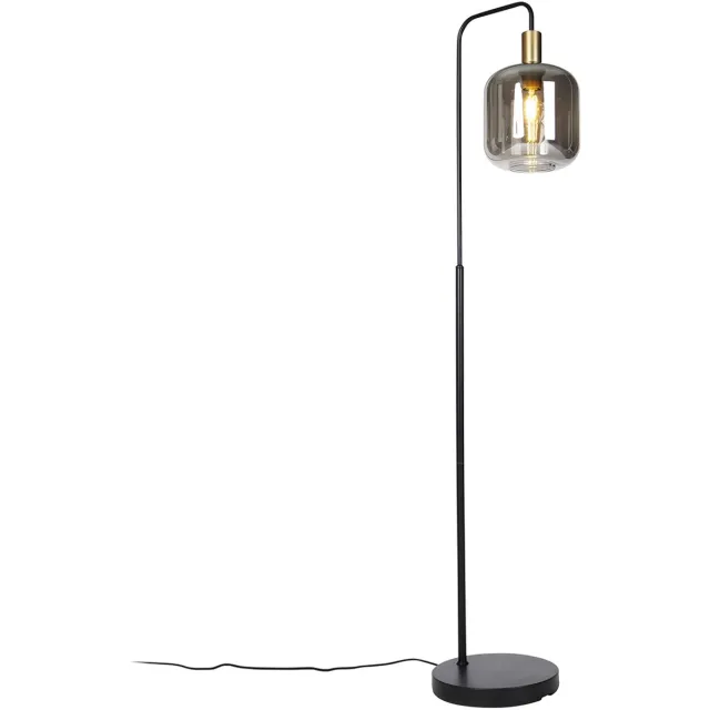 QAZQA smart led art deco vloerlamp - Zuzanna - zwart met rookglas, incl. 7W ledlamp, 2700K - 6500K, dimbaar, 150cm, ideaal als hal, keuken, slaapkamer Grijs