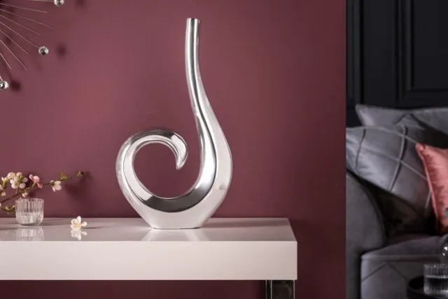 Invicta Interior Moderne vaas WAVE 47cm zilver aluminium gepolijst decoratie - 8841 Zie omschrijving