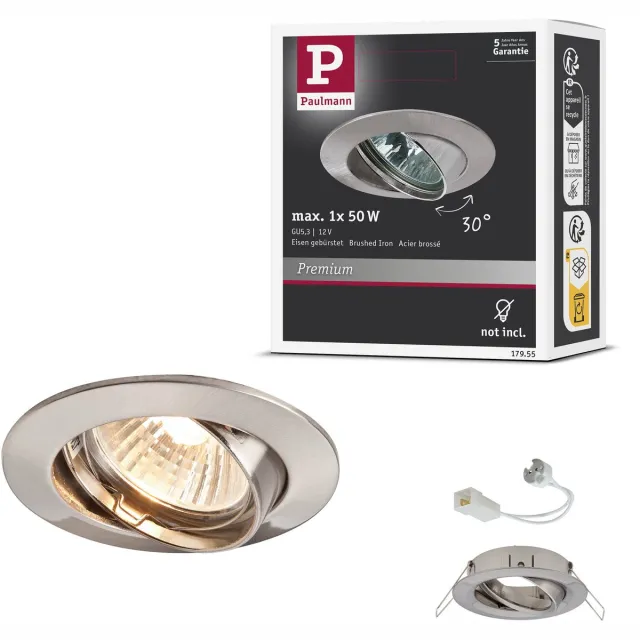 Paulmann Premium Inbouwlamp zwenkbaar rond 83 mm 30° GX5,3 max. 50W 230/12V dimbaar Staal geborsteld