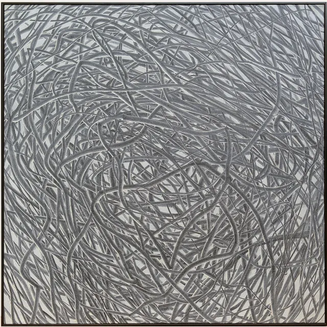 Fine Asianliving Olieverf Schilderij 100% Handgegraveerd 3D met Reliëf Effect en Zwarte Omlijsting 100x100cm Grijs