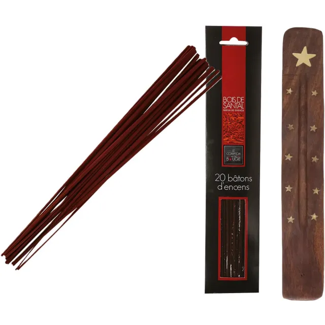 Atmosphera Wierook stokjes in Sandelhout geur - pak van 60x stokjes - 25cm - met houder/plankje Cognac bruin