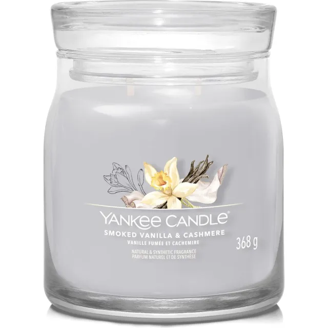 Yankee Candle Smoked Vanilla & Cashmere Medium Geurkaars - 50 branduren - 2 lonten Grijs