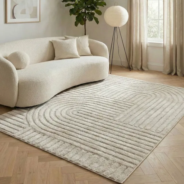 flycarpets Skadi Curve Vloerkleed Japandi & Scandinavisch - Crème - Laagpolig Tapijt Woonkamer - 120x170 cm