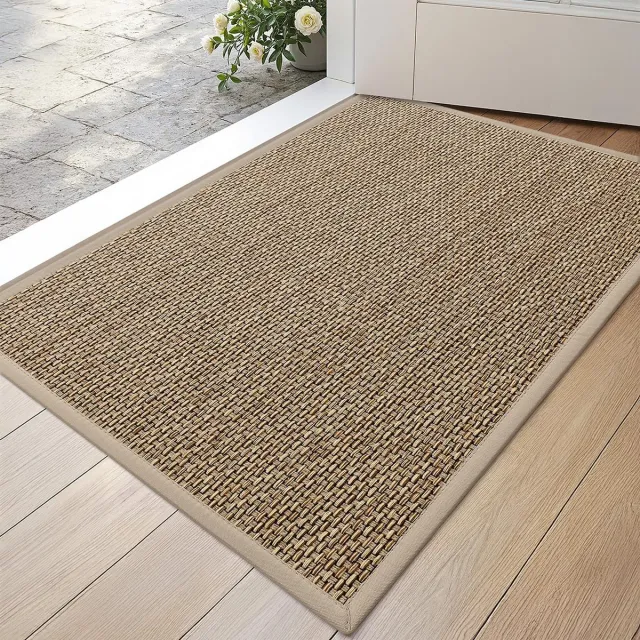 Famanu Deurmat 43 x 76 cm, antislip vuilopvangende deurmat voor binnen met rubberen achterkant, onopvallende entreemat in beige