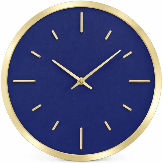 SWGOTA Ronde wandklok 12 inch goud en blauw - Stil quartz uurwerk - Metalen kast - Wijzerplaat zonder cijfers - Batterijvoeding - 1 stuk