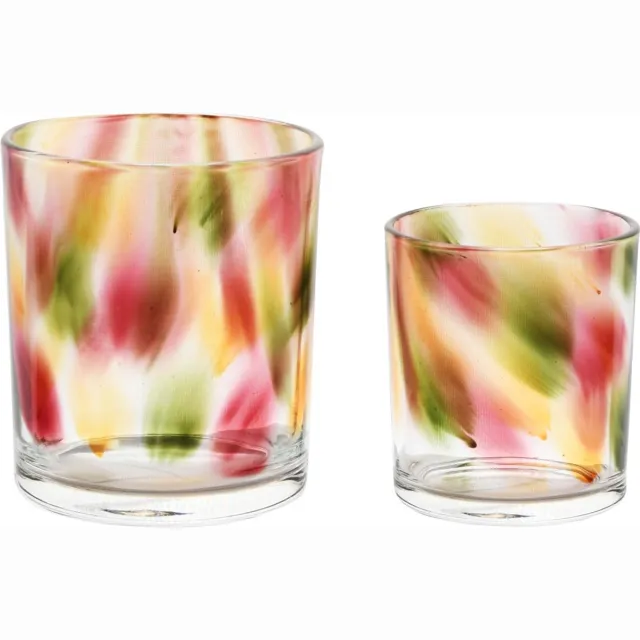 dekoratief Set 2 theelichthouders 'Multi Color Smudge', glas, 9x9x10cm | A255297 Transparant